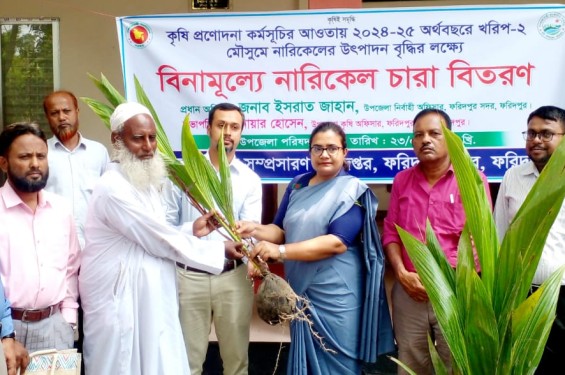 ফরিদপুরে বিনামূল্যে কৃষকদের মাঝে নারিকেল চারা বিতরণ