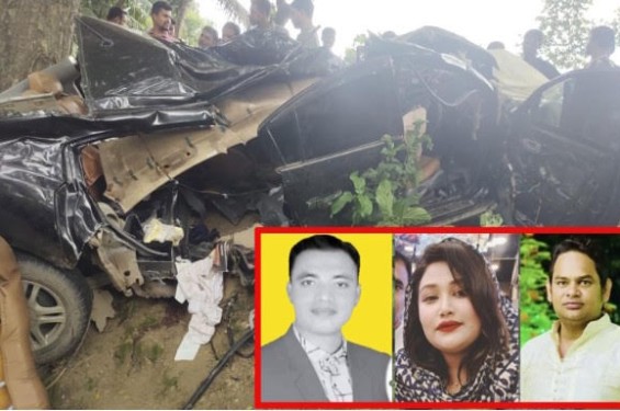 বেনাপোল-যশোর রোডে  দুর্ঘটনাকবলিত প্রাইভেটকারটি চালাচ্ছিলেন জুঁই