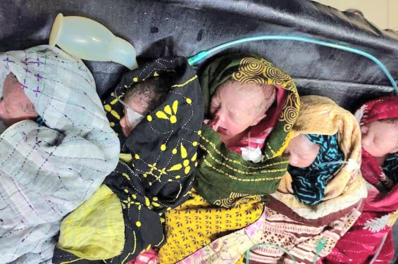 বাউফলে এক গৃহবধূর কোলজুড়ে পাঁচ নবজাতক!