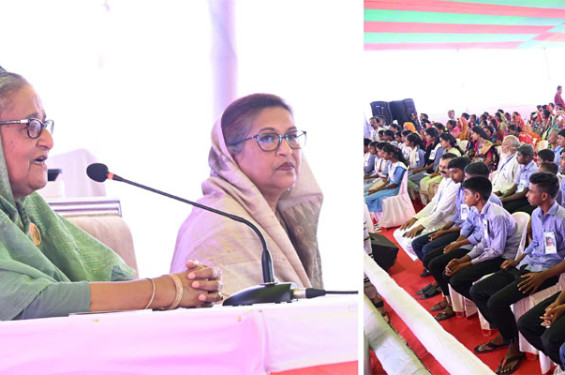 টুঙ্গিপাড়ায় কৃষি ও শিক্ষা উপকরণ বিতরণ করলেন প্রধানমন্ত্রী