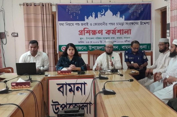 বামনায় যথাযথ নিয়মে পশু জবাই ও চামড়া সংরক্ষণ বিষয়ক প্রশিক্ষণ কর্মশালা অনুষ্ঠিত