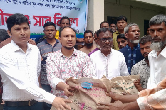 দেবীগঞ্জে ক্ষুদ্র প্রান্তিক কৃষকদের মাঝে বিনামূল্যে সার বীজ বিতরন