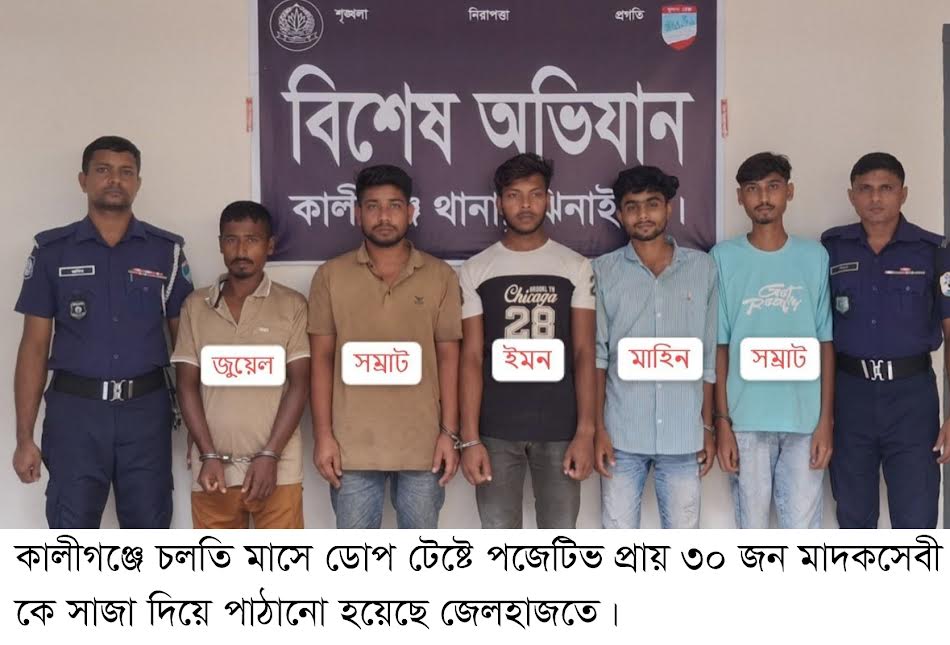 কালীগঞ্জে ডোপ টেস্টে ধরা পড়ছে মাদকসেবী, এক মাসে প্রায় ৩০ জনের কারাদণ্ড: মাদক ব্যবসায়ী আটকে নেই তেমন তৎপরতা