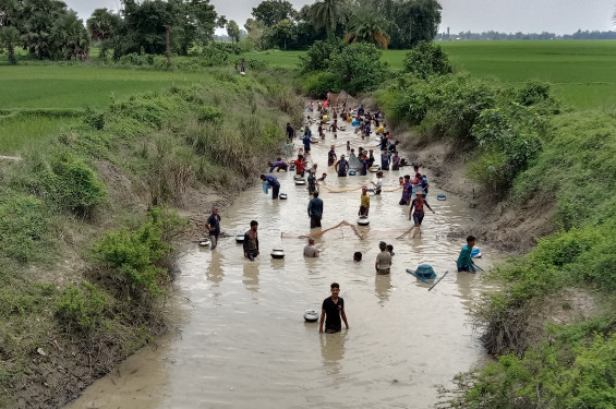 হারাবতী নদীতে মাছ ধরার উৎসব মিলনমেলায় শতশত মানুষ