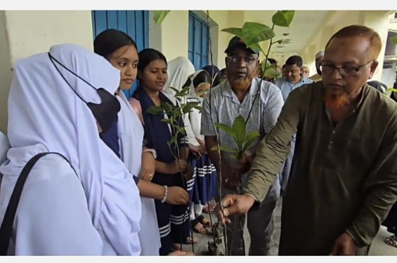 বগায় সহস্রাধিক শিক্ষার্থীর হাতে গাছের চারা তুলে দিলেন নেতৃবৃন্দ