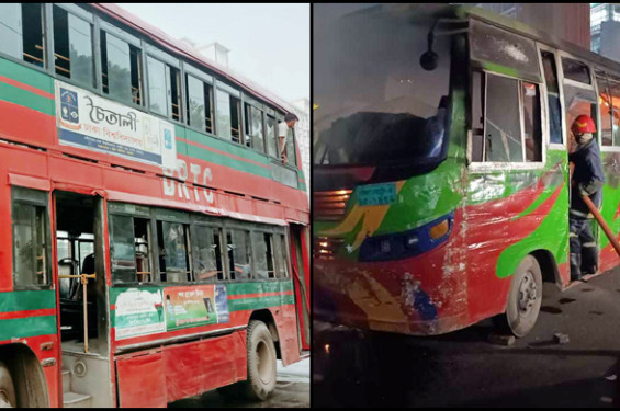 বাংলামোটর ও মিরপুরে বাসে আগুন