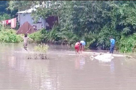 নবীনগরে ড্রেজার দিয়ে মাটি উত্তোলন, হুমকির মুখে বসতবাড়ি