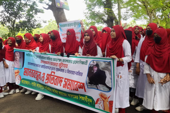 নবীনগরে জুঁই হত্যার প্রতিবাদে শিক্ষার্থীদের মানববন্ধন