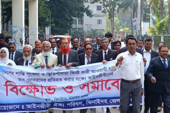 ঝিনাইদহে আইনজীবী ঐক্যপরিষদের বিক্ষোভ মিছিল ও সমাবেশ