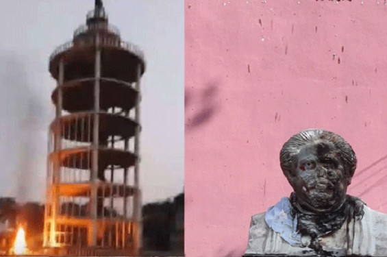 ঝিনাইদহে শেখ মুজিব টাওয়ারের ম্যুরাল ভাঙচুর-অগ্নিসংযোগ